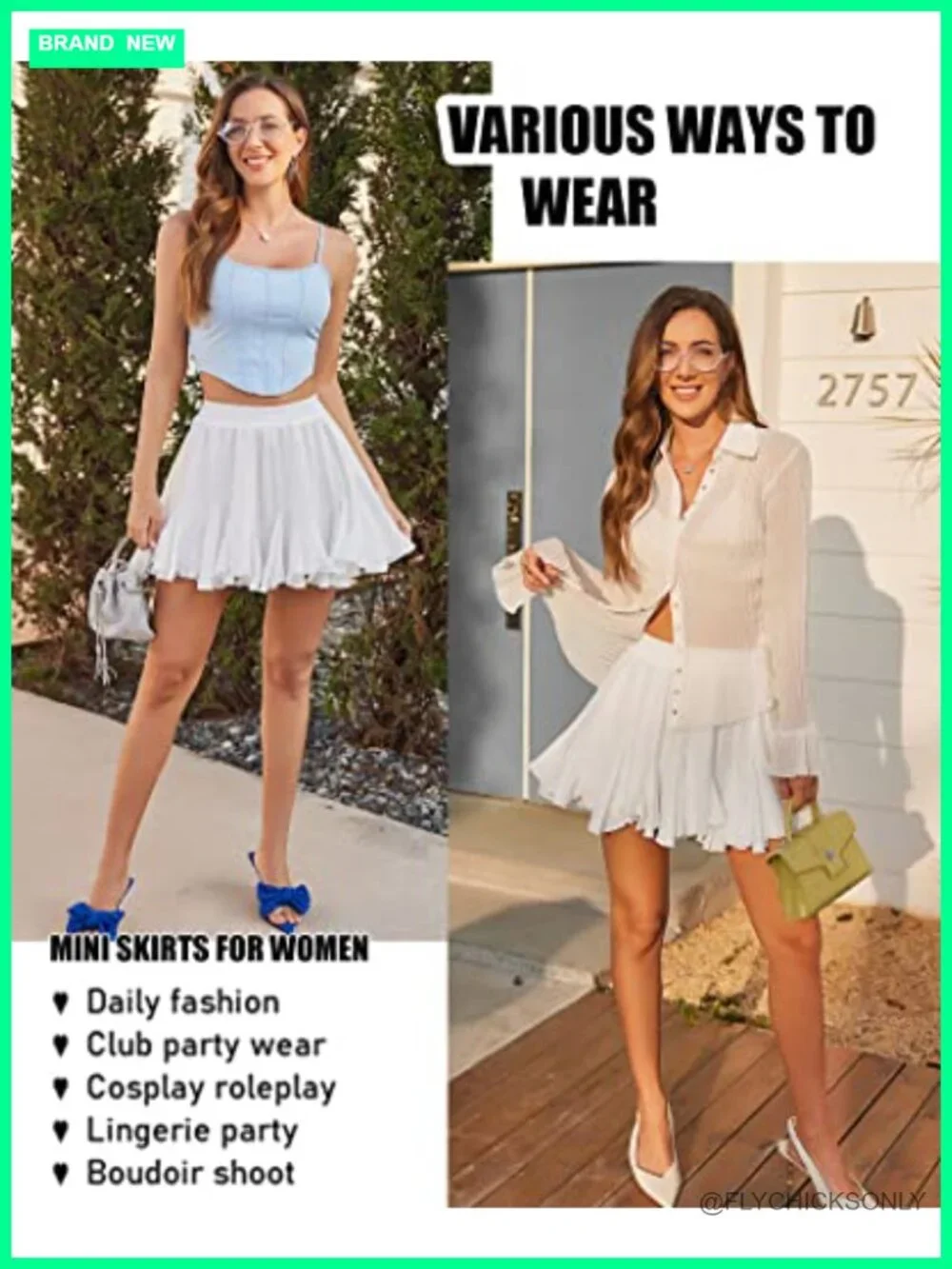 Women's Pleated Skirt Boho Ruffle Flowy Mini High Waisted Flared Skater